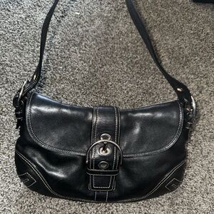 Authentic Coach - Black Leather Handbag with Silver Buckle
